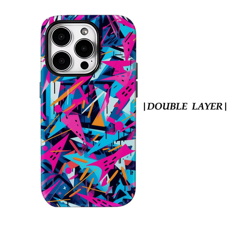 Potdemiel Magnetische Handyhülle mit rosa-blauem Geometrie-Design für iPhone 17 16 15 14 13 Pro Max Plus, robuste Doppel-Schicht-Schutzhülle, Mehrfarbig - Bild 6