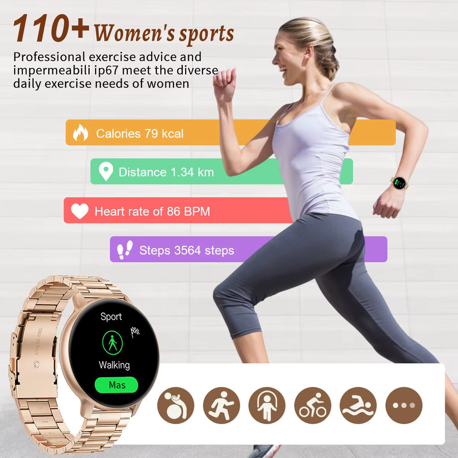 LIGE Smartwatch für Damen mit Bluetooth-Anruffunktion, Fitness-Tracker und anpassbarem Zifferblatt, kompatibel mit Android und iOS, Schwarz/Gold - Bild 6