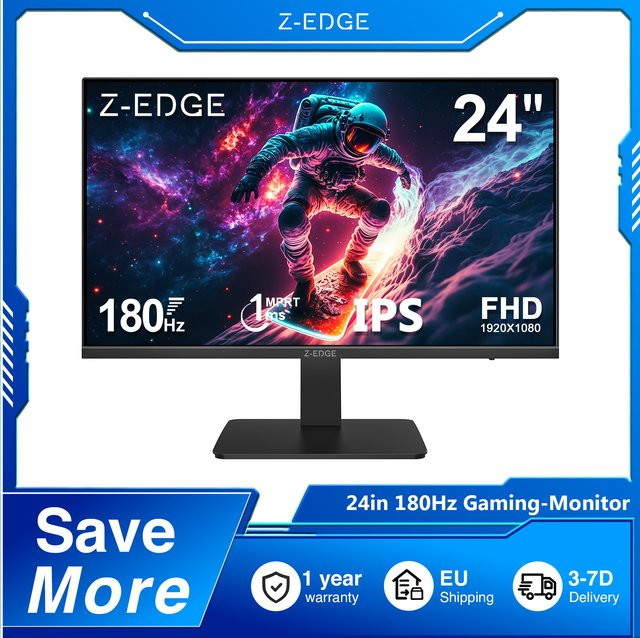 Z-EDGE Gaming-Monitor 24 Zoll mit Full HD IPS-Panel, 180 Hz, 1 ms MPRT, HDR10 und FreeSync in Schwarz - Bild 1