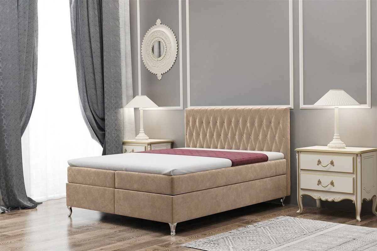 Fun Möbel Boxbett ESME Überlänge in Stoff Riviera mit Bettkasten, Topper und Strasssteinen im Kopfteil, Breite: 220 cm - Bild 1