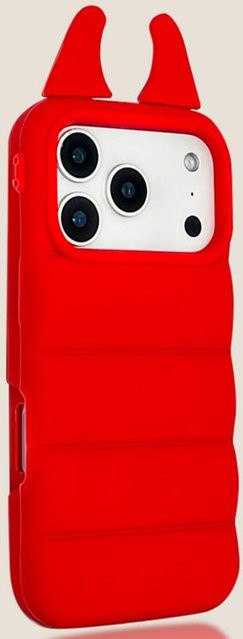 ASONPAI Handyhülle mit 3D-Teufelshörnern und Daunenjackenmuster aus weichem Silikon für iPhone 13 Pro, Rot - Bild 1