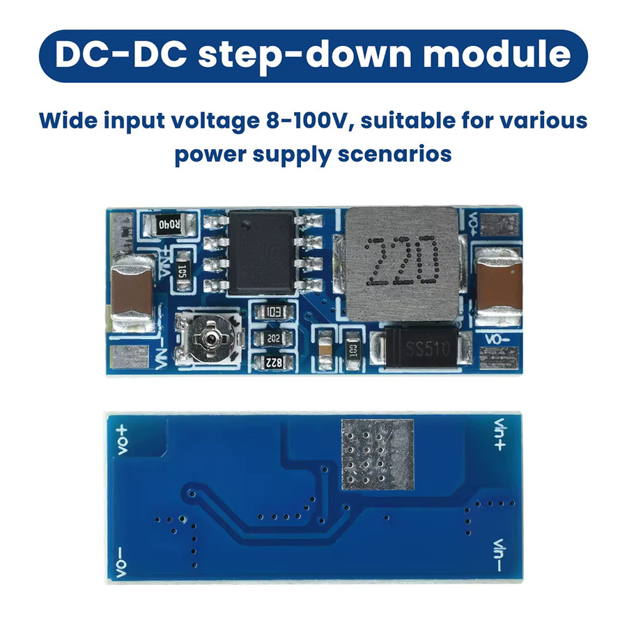 Aideepen DC-DC-Abwärtsmodul Blau, einstellbarer Ausgang 5–20 V, Eingang 8–100 V, 2 A Hochstrom, nicht isoliertes Netzteilmodul - Bild 2