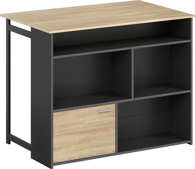 HOMCOM Ausziehbarer Bartisch mit Klappe und Schrank in Schwarz, moderner Stehtisch mit 1 Türschrank und 4 offenen Fächern, B/T/H: 116 x 79,6 x 90,5 cm - Bild 1
