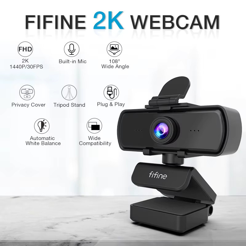 FIFINE K420 Full HD 1440p Webcam mit Mikrofon und Stativ in Schwarz für USB-Desktop und Laptop - Bild 2