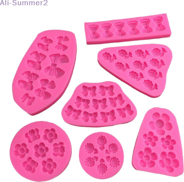 Summer2 Silikonform für Fondant und Schokolade mit Blumen, Schleife und Biene in Pink - Bild 1