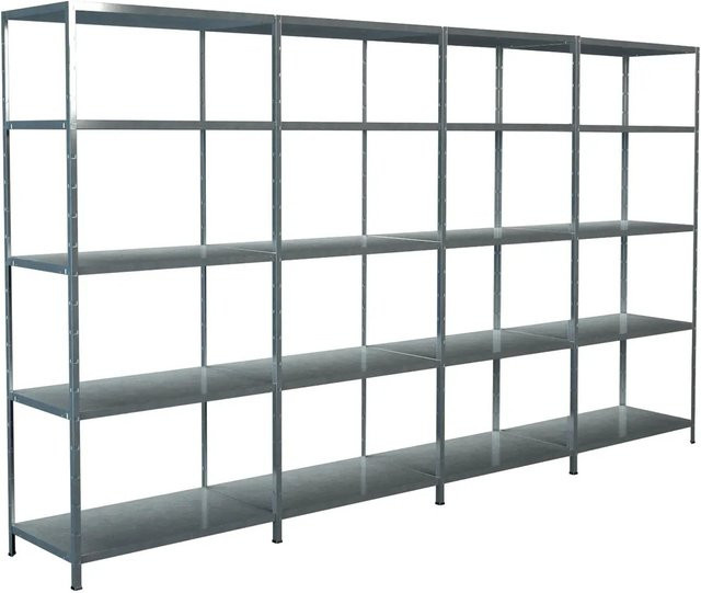 Schulte Steck-Grund- und 3 x Anbauregale, verzinkt, Silber, B: 400 cm, H: 200 cm, T: 50 cm - Bild 1