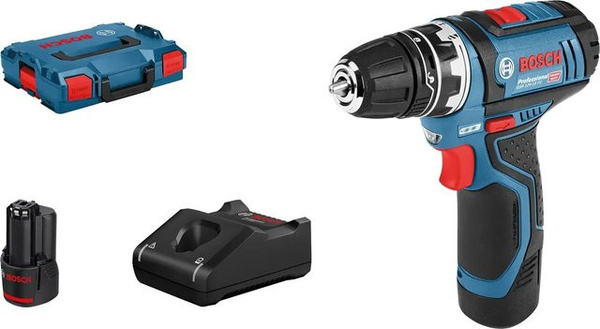 Bosch Professional Akku-Bohrschrauber GSR 12V-15 FC mit 2 Akkus in L-Boxx, Blau/Schwarz