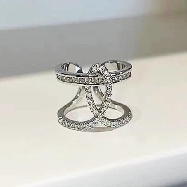 Huitan Mode Offener Ring, CZ-Steine, Damen, grau - Bild 1