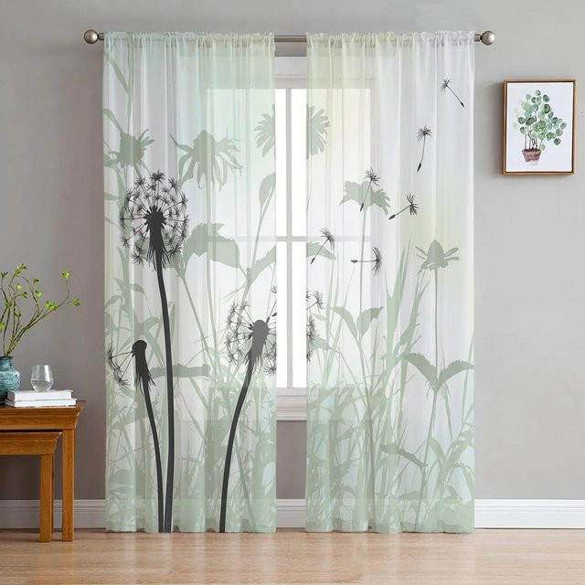 A Family Of Home Textiles Pusteblumen-Tüllvorhang in Transparent Weiß mit floralem Design, Breite: 135 cm, Höhe: 274 cm - Bild 1