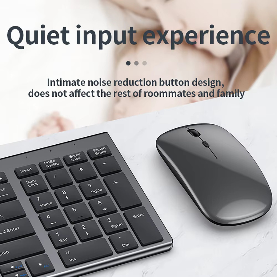 Dreamburgh Kabelloses Tastatur-Maus-Set mit Bluetooth und 2.4G in Silber, Wiederaufladbar und Ultra-dünn für Computer, Büro und Gaming - Bild 3