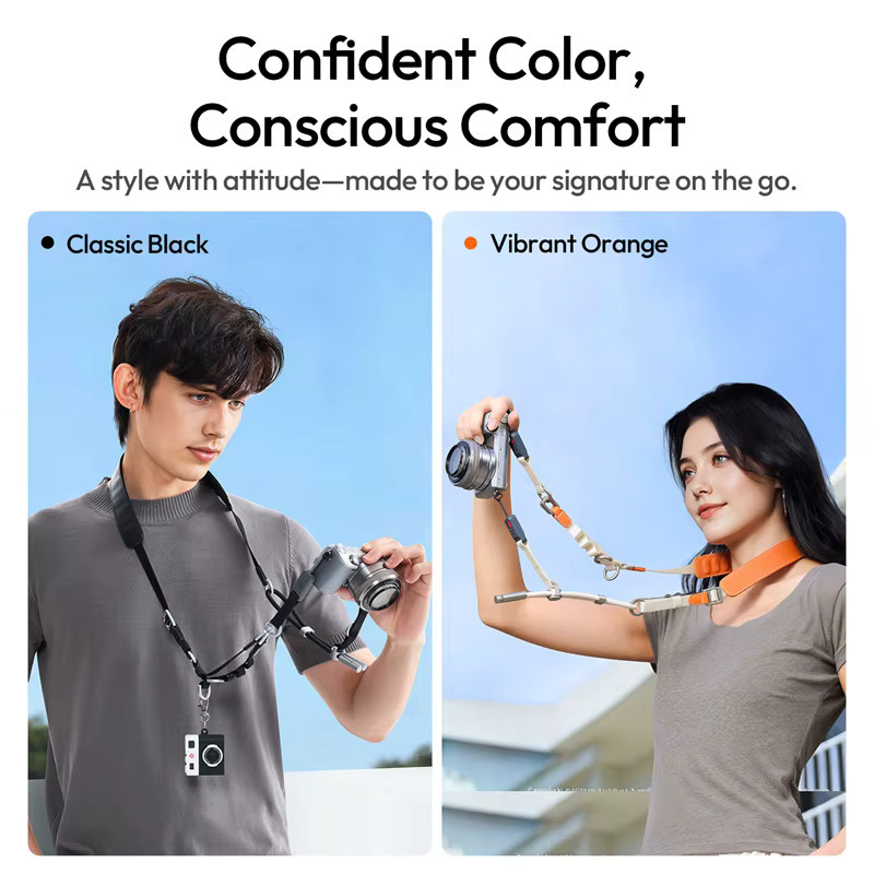 Ulanzi YF01 Y-Flex Strap Kamera und Telefon Schultergurt mit Handschlaufe und USB-C Datenübertragungskabel in Schwarz oder Orange - Bild 2