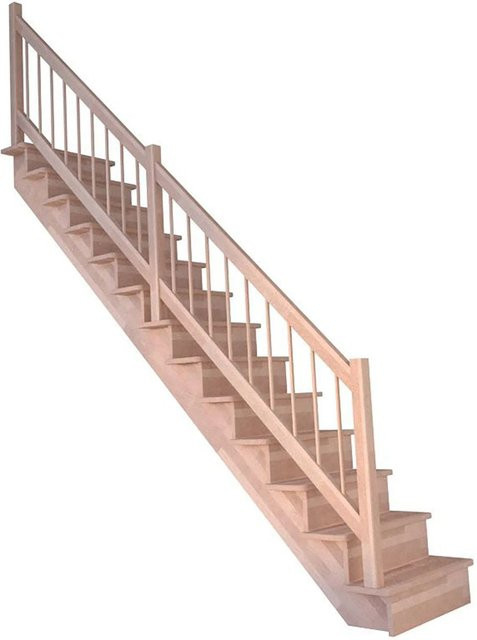 StarWood Treppe Lindos Pro Gerade in Buche mit Setzstufen und Geländer, Farbe Braun, Breite: 100 cm - Bild 1