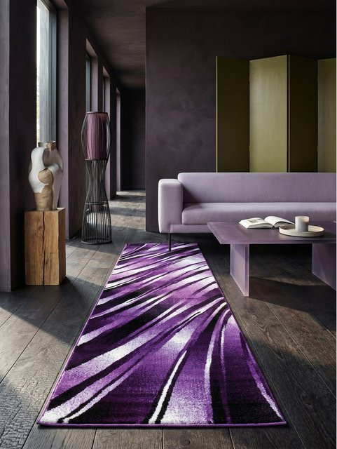 Kadima Design Teppich Kurzflor DRAU in Violett mit abstraktem Wellenmuster, B/T: 80 x 300 cm - Bild 1