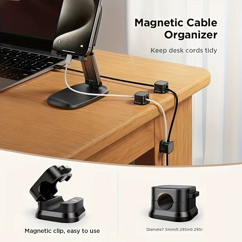 6 Stück magnetische Kabelklemmen als verstellbare Ladekabel-Aufbewahrungsclips in Schwarz und Weiß für Büro, Schreibtisch, Auto und Zuhause - Bild 5