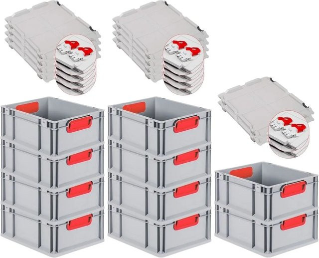 PROREGAL Spar Set 10x Eurobox Nextgen Color mit Scharnierdeckel und Schiebeschnappverschlüssen, Rot, H x B x T: 17 x 30 x 40 cm, glatter Boden - Bild 1