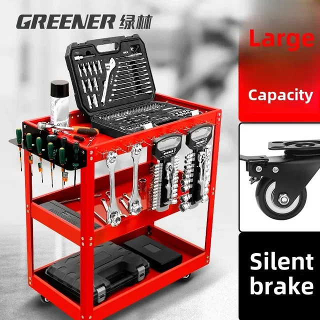 Multifunktionaler HAOYUNMA Handwagen mit Werkzeugkasten, Reparaturregal und Aufbewahrungsschrank für Autoreparaturwerkstätten in Blau oder Rot - Bild 1