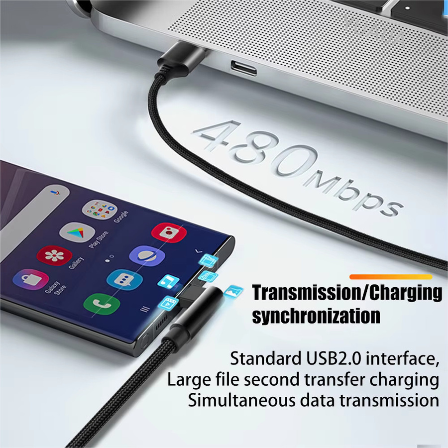 Lann USB-C Datenkabel mit 6A Schnellladung und Ellenbogen-Stecker, Schwarz, Länge: 3 m - Bild 4