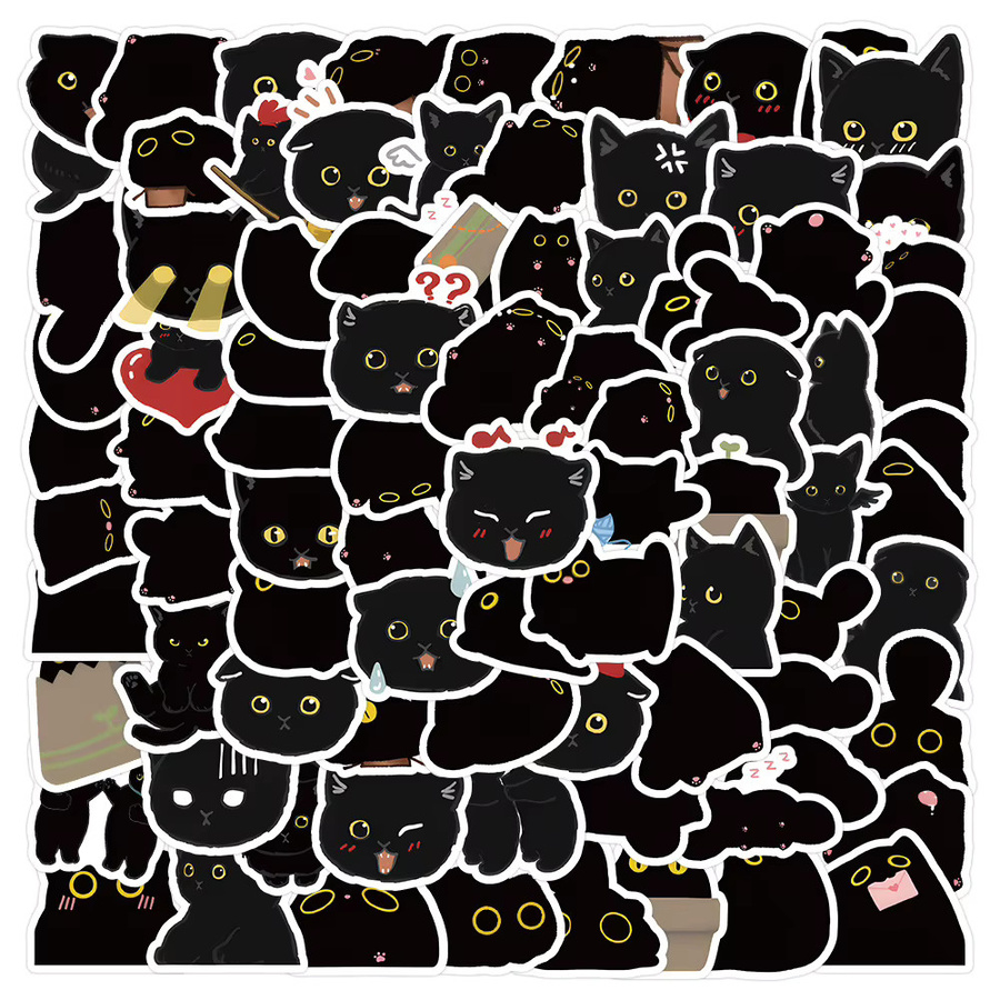 LOLEDE Kawaii Schwarze Katzen Meme Aufkleber Set aus Papier für Tagebuch und Büro Dekoration - Bild 2