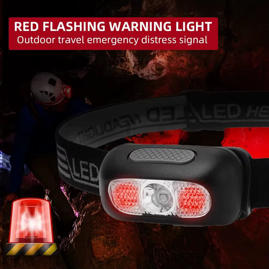 KDULIT Wasserdichte LED-Stirnlampe mit Rotem Blinklicht, Wiederaufladbare Induktions-Kopflampe in Schwarz - Bild 4