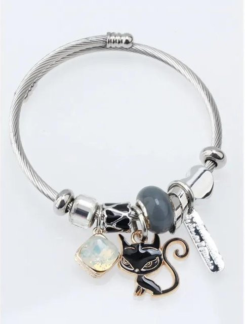 YIRAN Jewelry Katzenarmband, Edelstahl, Schwarz, Kristall, Damen - Bild 1