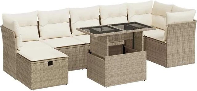 vidaXL 8-teilige Garten-Sofagarnitur aus Poly-Rattan mit Kissen in Beige-Creme - Bild 1