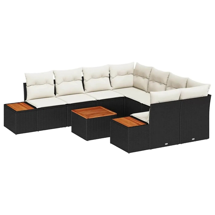 vidaXL Garten-Sofa-Set aus Polyrattan in Schwarz mit 9-teiligem Set inklusive Kissen und Couchtisch - Bild 2
