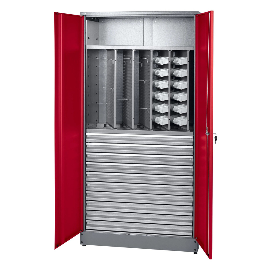 Küpper Materialschrank aus Stahlblech mit 2 Türen und 10 Schubladen, Dunkelrot, H x B x T: 180 x 91 x 45 cm - Bild 2