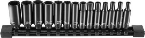 VEVOR Schlagsteckschlüsselsatz 1/4 Zoll Antrieb, 14-teiliges metrisches Tiefsocken-Set aus Cr-Mo-Legierungsstahl in Schwarz, 4-15 mm - Bild 1