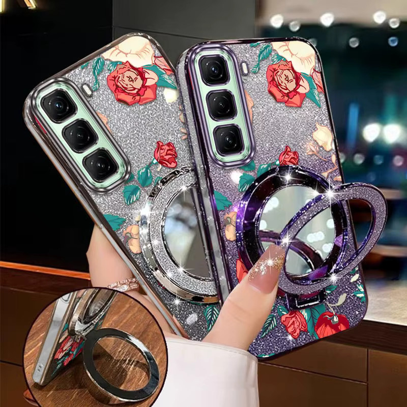 Handyhülle mit roten Rosen und Lanyard für Infinix Hot 50, 60, 40 und 30 Serien in Rot/Silber - Bild 3