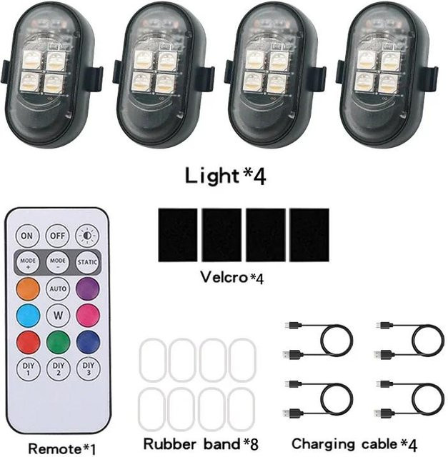 YJMP Auto Parts RGB Kabellose LED Stroboskop Lichter mit Fernbedienung und USB-C für Auto und Motorrad in Multicolour - Bild 1