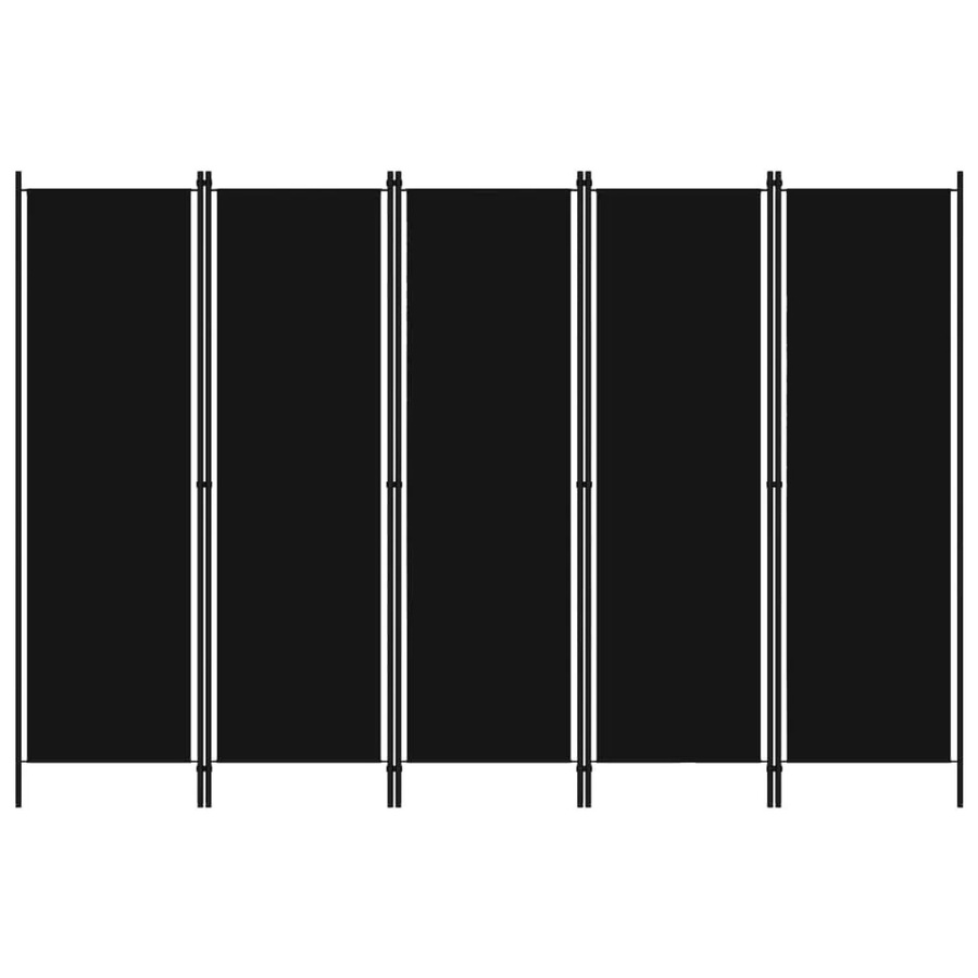 vidaXL 5-teiliger Raumteiler Schwarz aus Eisen und Polyester, B: 250 cm, H: 180 cm - Bild 2