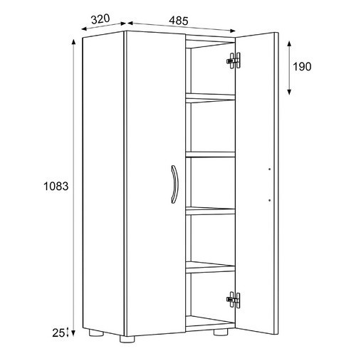 VCM Schuhschrank Ulas aus Holz in Grau mit 5 Fächern und 2 Drehtüren, H x B x T: 108 x 49 x 30 cm - Bild 3