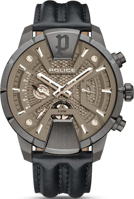 Police Herrenuhr Huntley, Quarz, Edelstahl, 48 mm, Leder, Schwarz, 5 ATM - Bild 1