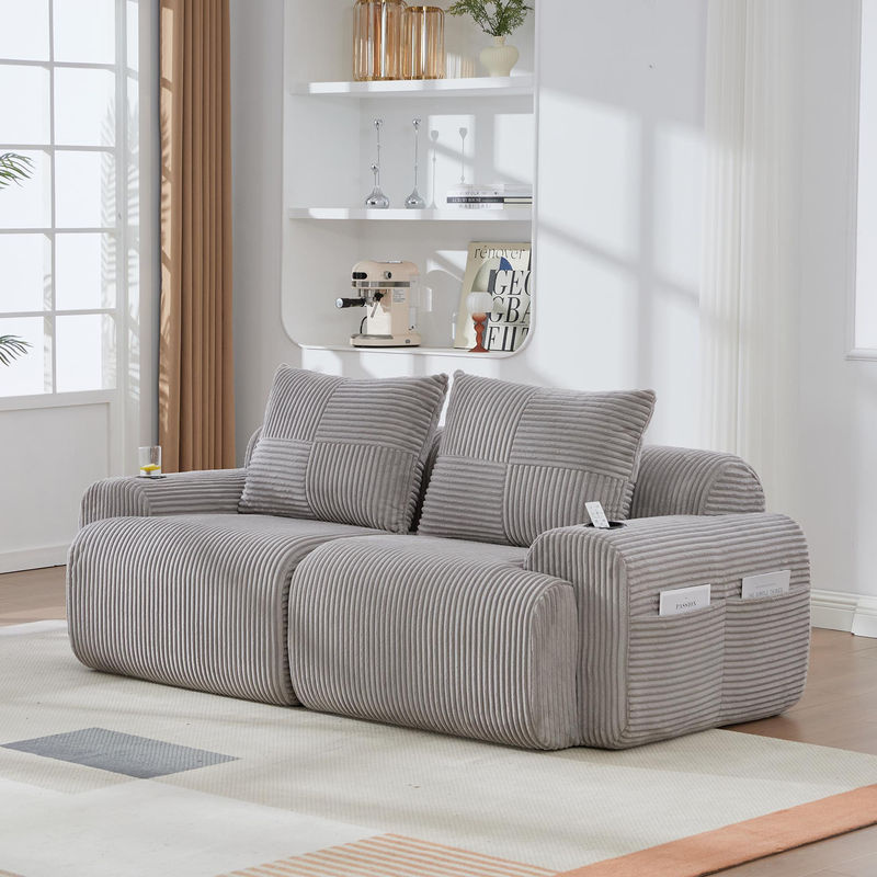 Gomyway Modulares 2-Sitzer-Cordsofa in Hellgrau mit Getränkehalter und Seitentasche, B/T/H: 200 x 99 x 80 cm - Bild 2