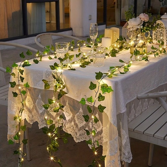 MENGHAO Künstliche Efeu-Rebe mit LED-Licht in Grün, 2 m Wandpflanze zur Dekoration für Hochzeit, Party und Weihnachten - Bild 1