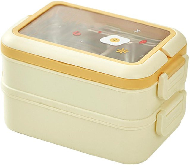 Isolierte Edelstahl-Lunchbox von CosyHome mit mehreren Fächern in Cream White Beige - Bild 1