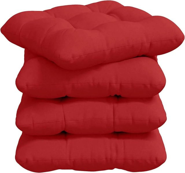 vidaXL Sitzkissen Set 4 Stück Rot, quadratisch, mit abnehmbarem und waschbarem Bezug, B/T/H: 40 x 40 x 12 cm - Bild 1