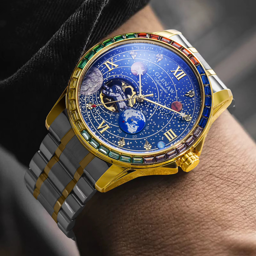 GLENAW Automatik-Armbanduhr, Edelstahl, Herren, Astronauten-Zifferblatt - Bild 5