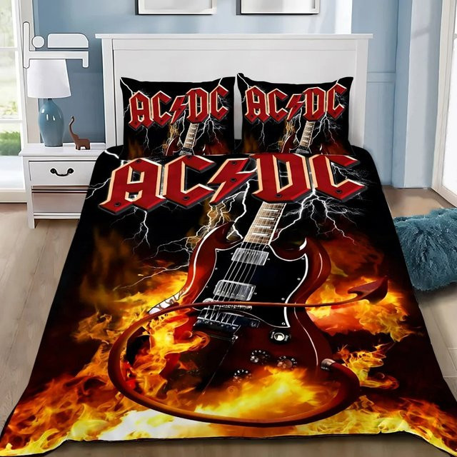 ZJMZF AC/DC Rock Band Bettwäsche-Set mit Motiv, Farbe: Schwarz, B/H: 135 x 200 cm - Bild 1