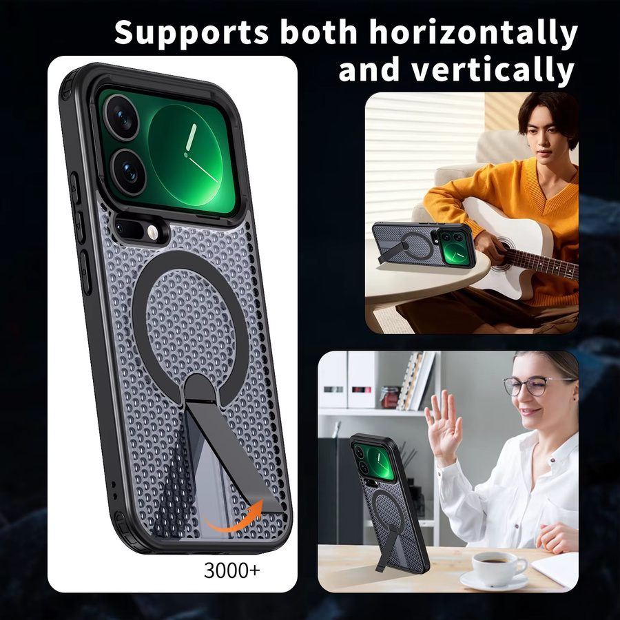 Honeycomb Cooling Stand Holder Magnetische Luxus Hard Armor Schutzhülle für Xiaomi 17 Pro Max, 15T und 14T Pro in Blau oder Schwarz - Bild 2