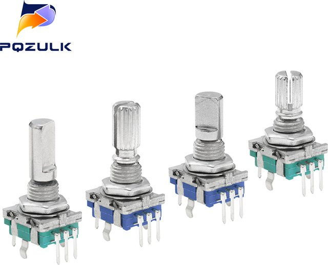 PQZULK Set mit 5 Stück EC11 Inkremental Drehgeber Knöpfen, 20 Positionen, 360 Grad Drehung, Digitales Potentiometer für Arduino, Farbe: Pflaume/Silber, Halbschaft 15 mm oder 20 mm - Bild 1