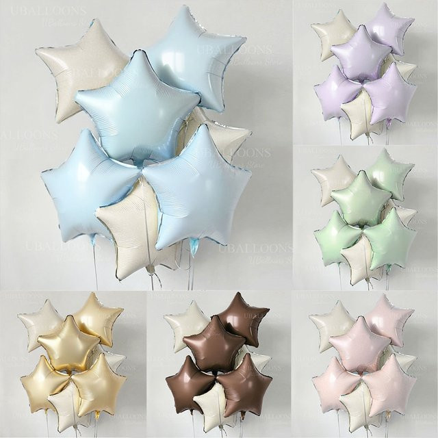 10 Stück Stern-Folienballons in Beige, Blau, Pastellrosa und Cremeweiß für deine Party-Dekoration - Bild 1