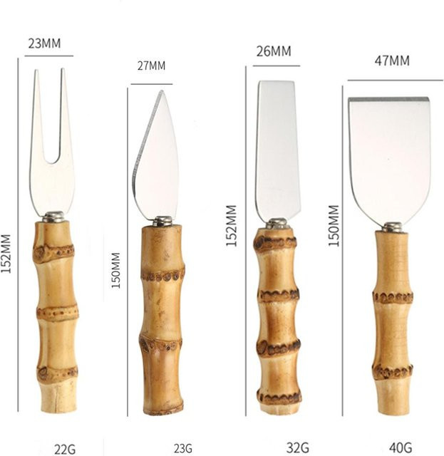 MTMA Bambus-Käsemesser-Set aus Edelstahl in Silber und Braun mit Käsehobel, Mini-Messer, Buttermesser, Spachtel und Gabel - Bild 1