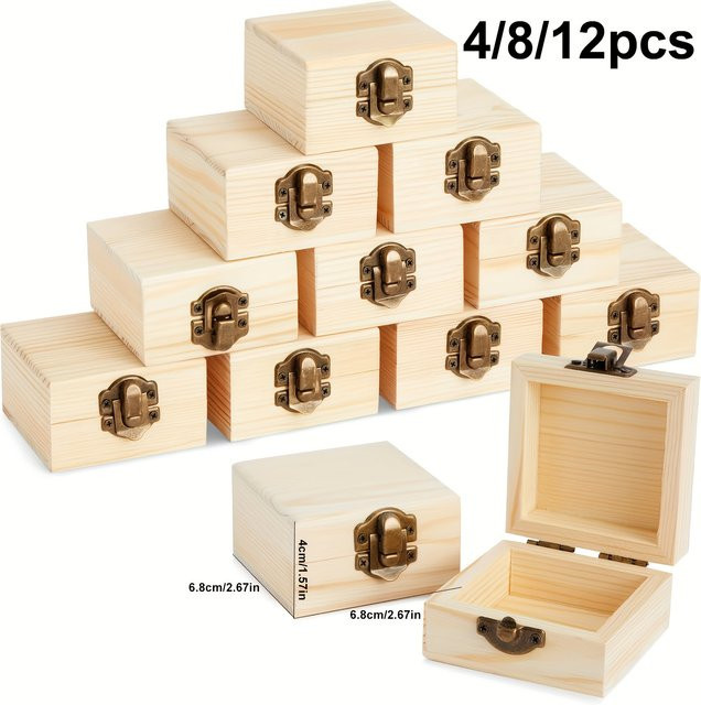 Set aus Holzkisten mit Klappdeckel und Frontverschluss in Braun für DIY-Kunstprojekte und Kunsthandwerk, B/T/H: 6,78 x 6,78 x 4 cm - Bild 1