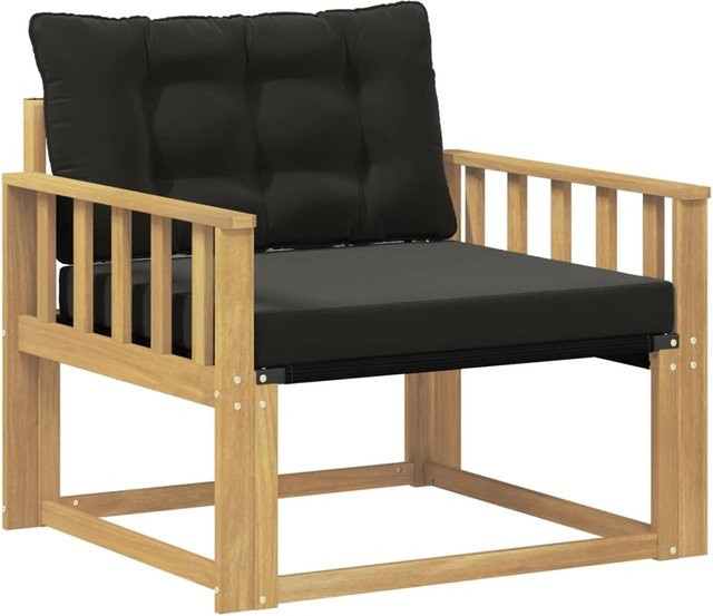 vidaXL Outdoor-Sofagarnitur aus massivem Akazienholz und Textilene in Weiß-Schwarz mit Sitz- und Rückenkissen - Bild 1