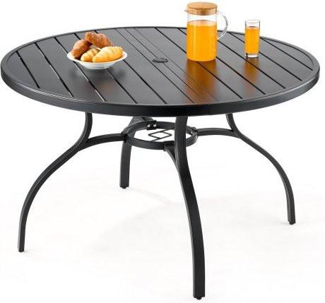 VEVOR Rundes Terrassentisch aus Kohlenstoffstahl in Schwarz mit Schirmloch für Garten und Outdoor, Durchmesser: 120 cm, Höhe: 72,5 cm - Bild 1