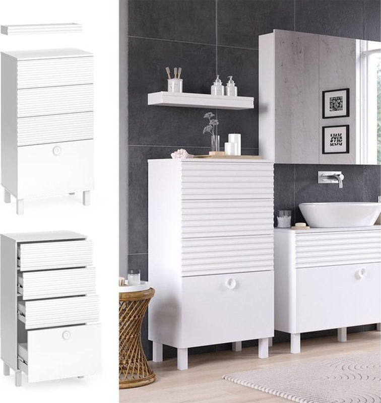 Vicco Midischrank Sola Weiß matt mit Regal und Schubladen, modern - Bild 2