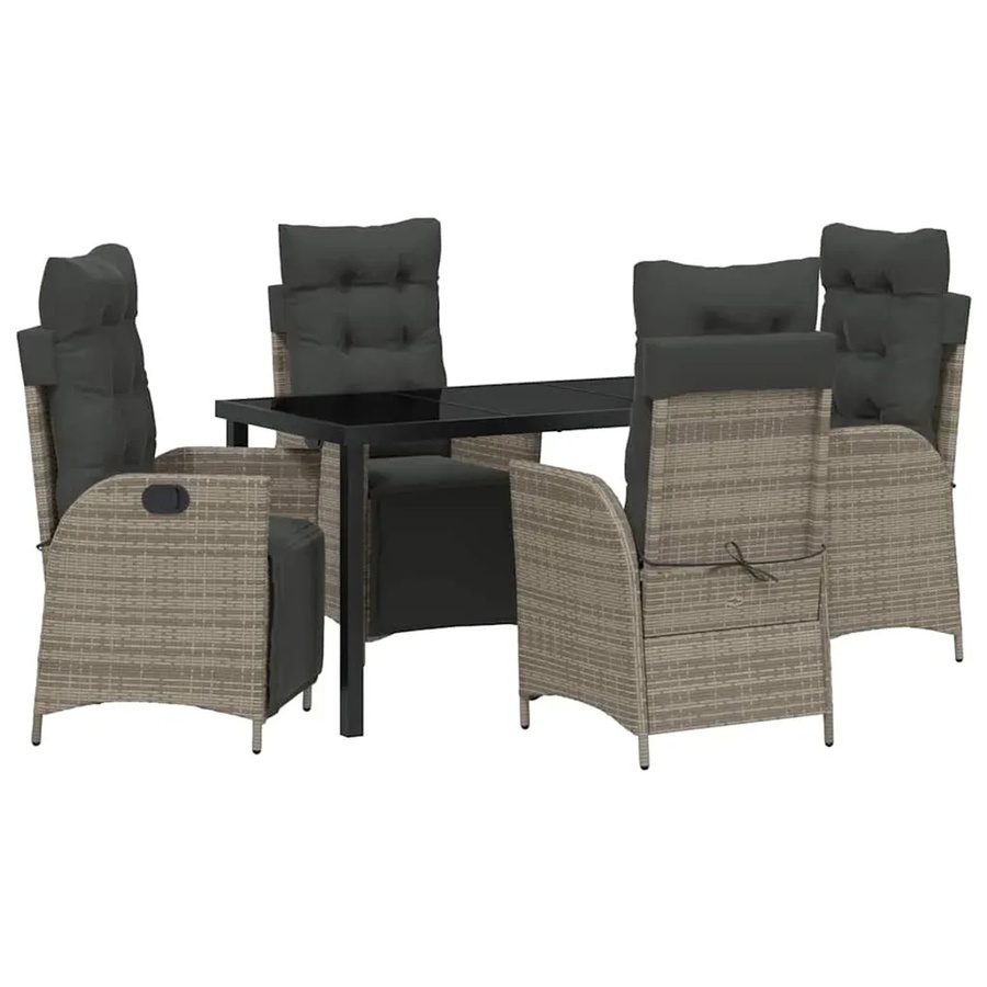 vidaXL Garten Essgruppe 5-teilig aus Poly-Rattan in Grau mit Sicherheitsglas und pulverbeschichtetem Stahl - Bild 2