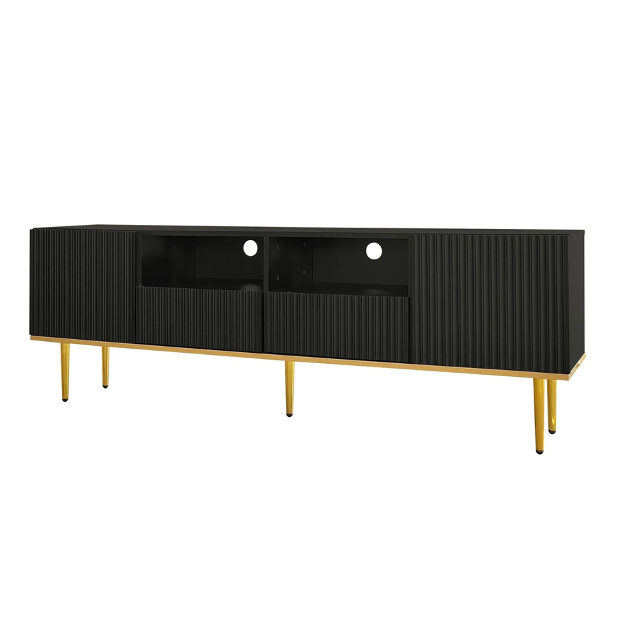 okwish TV Schrank Schwarz mit Gold Rand und Gold Füßen für dein Wohnzimmer B/T/H: 165 x 36 x 55 cm - Bild 2