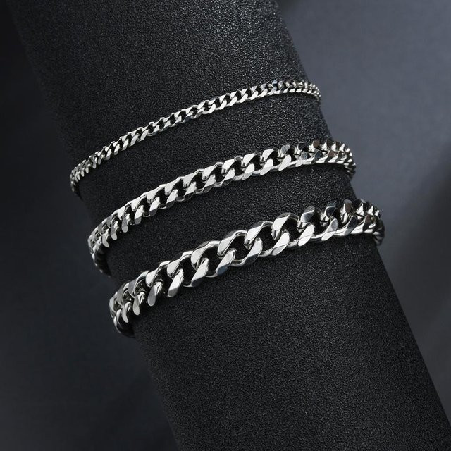 Armband Kubanische Kette, Edelstahl, 3 mm, silber, Unisex - Bild 1